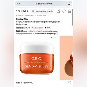 Sunday Riley C.E.O. Vitamin C Brightening Rich Hydration Moisturizer 1.7 oz